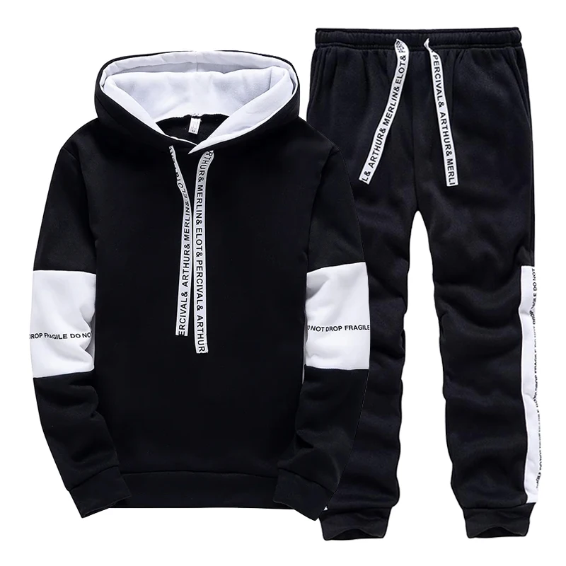 Winter Clothing Outdoor - Black White Men's Tracksuit Fashion Casual