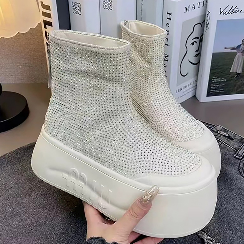 Winter Clothing Korea - Luxury Rhinestone Woman Booties Fashion Platform